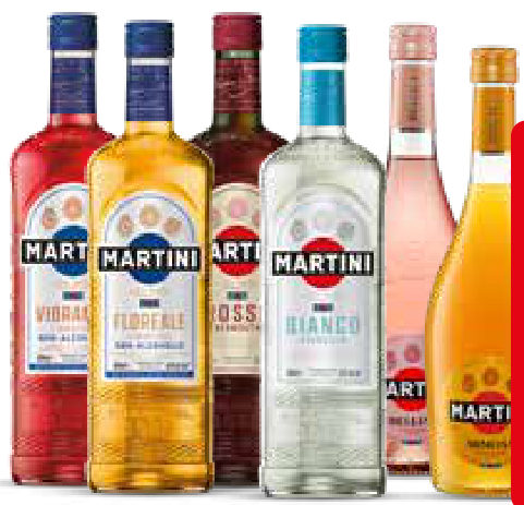 Martini bellini, mimosa, bianco, rosso en niet-alcoholisch