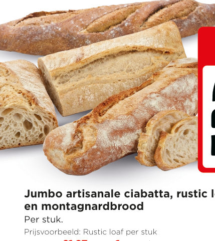 Jumbo artisanale ciabatta, rustic loaf en montagnardbrood