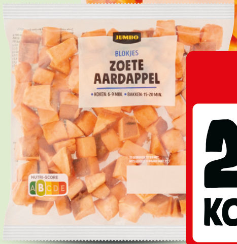 Jumbo pompoen en zoete aardappelblokjes