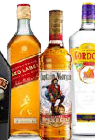 Baileys, Johnnie Walker Whisky, Captain Morgan Rum of Gordon's Gin