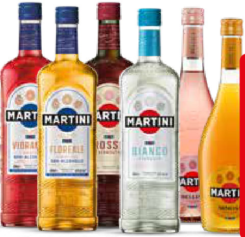Martini bellini, mimosa, bianco, rosso en niet-alcoholisch