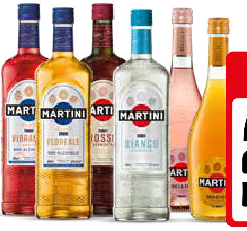 Martini bellini, mimosa, bianco, rosso en niet-alcoholisch