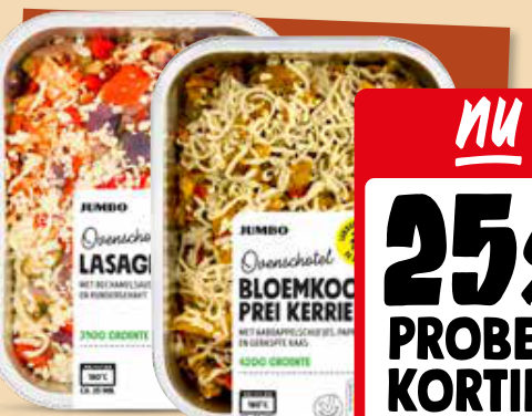 Jumbo ovenschotels lasagnette, tex mex en bloemkool met pre en kerrie