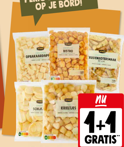 Jumbo minikrieltjes, aardappelschijfjes en opbakaardapppeltjes
