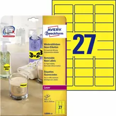 Avery Afneembare neon etiketten formaat 635 x 296 mm (b x h) doos van 20 blad 540 stuks geel