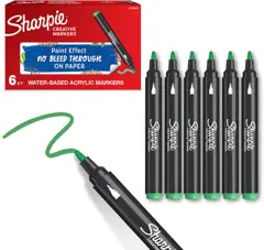 Sharpie Creative Marker Acrylverfmarkers | Ronde punt | Verfmarkers op waterbasis | Inkt loopt niet door en geschikt voor de meeste oppervlakken | Groen | 6 stuks