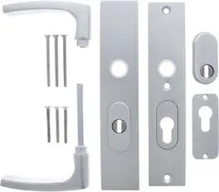 Deurkruk op schild - Aluminium F1 - Aluminium - Starx - Starx Deurklink op SKG*** met kerntrekbeveiliging 195x50mm PC55/72 Aluminium F1