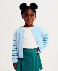 Fluffy cardigan met gestreepte mouwen