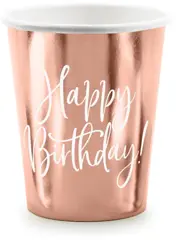 6 Happy Birthday mokken rosé goud 260ml