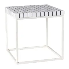 Bijzettafel checks met metalen frame - wit - 36x36x36 cm