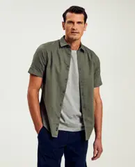 Groen hemd met linnen, slim fit