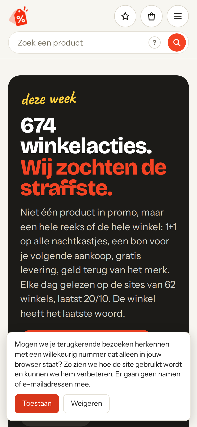 De winkelacties: 1+1, cashback, geen btw, gratis levering, per winkel (telefoon)