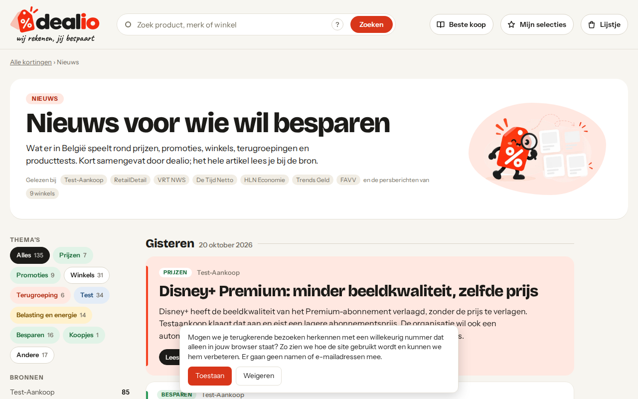 Het consumentennieuws, kort samengevat met de bron (desktop)
