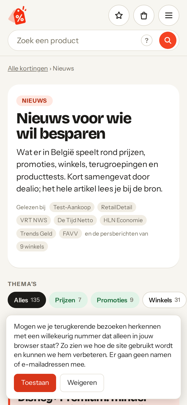 Het consumentennieuws, kort samengevat met de bron (telefoon)